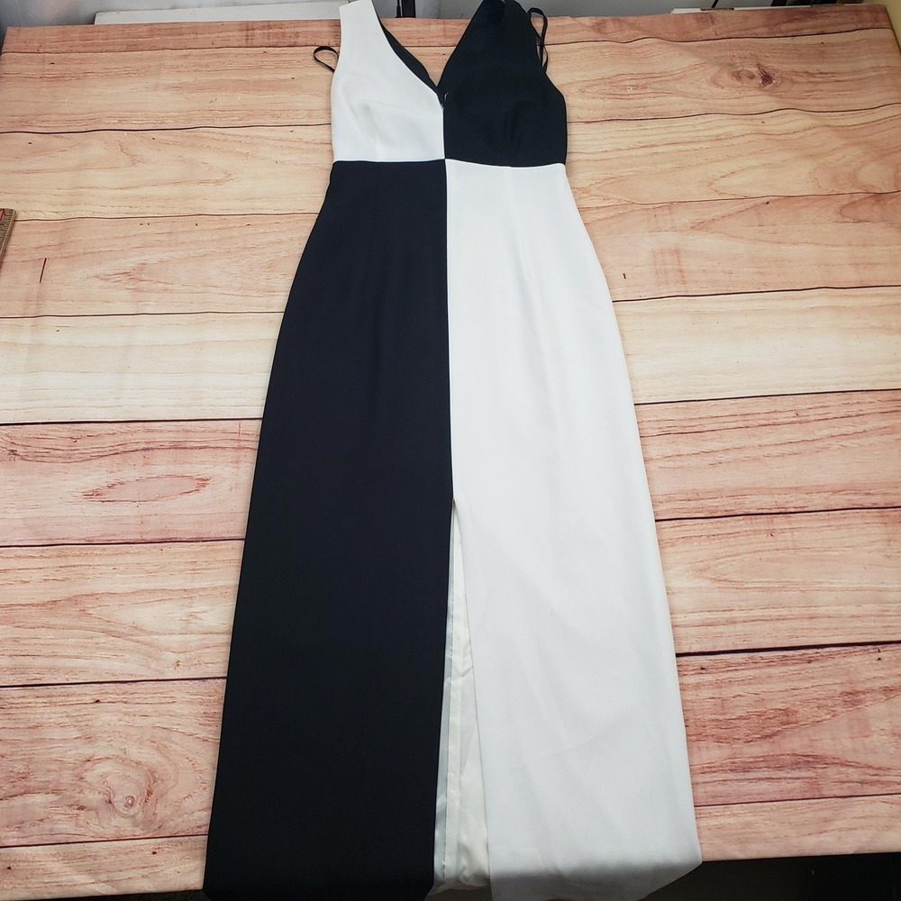 Ever Beauty Dress Womens 4 Black White Sleeveless Colorblock Formal Evening Gown